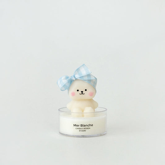 [Mini] Hairband Sitting Bear - White/Baby Blue