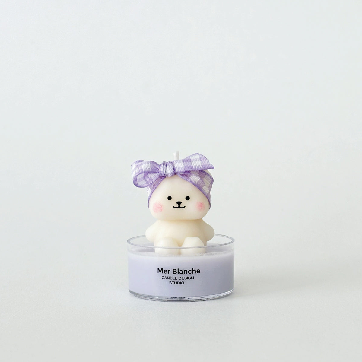 [Mini] Hairband Sitting Bear - White/Baby Blue